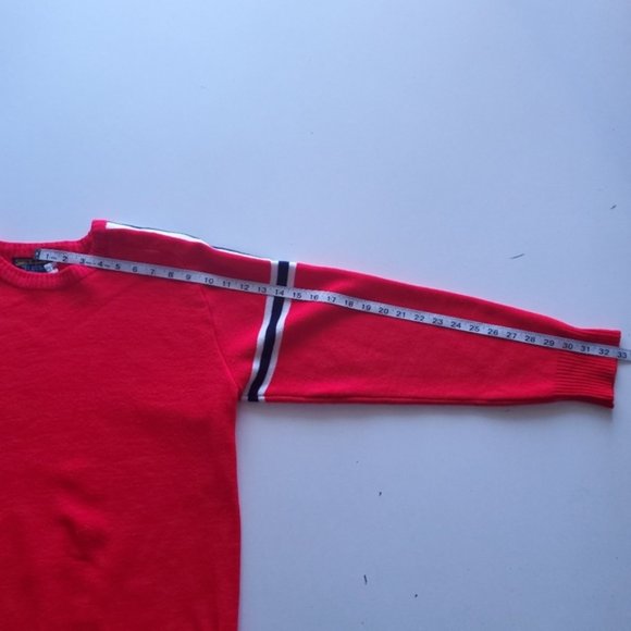 Vintage Red sweater with white navy stripes on sleeve and shoulder, acry… - Picture 8 of 11